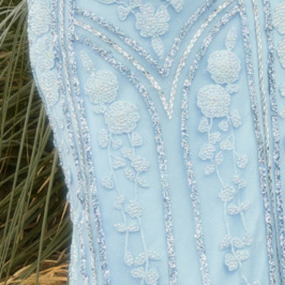 Strapless crystal studded embellished fitted sexy cut out long dress, blue,black - Picture 10 of 11